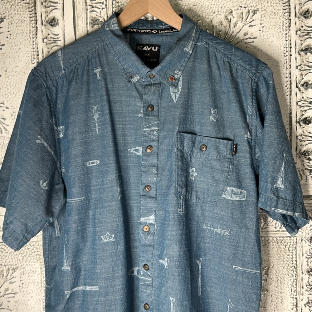 KAVU Men's Denim Blue Casual Button Down Shirt - Picture 2 of 8